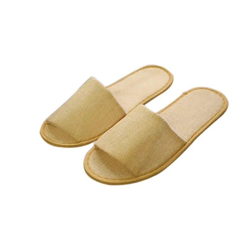 Custom cheap plain linen EVA half pack disposable beauty salon home stay hotel slippers