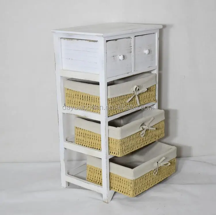 Factory Cheap High Quality Wholesale Rustic Living Room Wooden Drawers and Wicker Drawers Storage Cabinets
