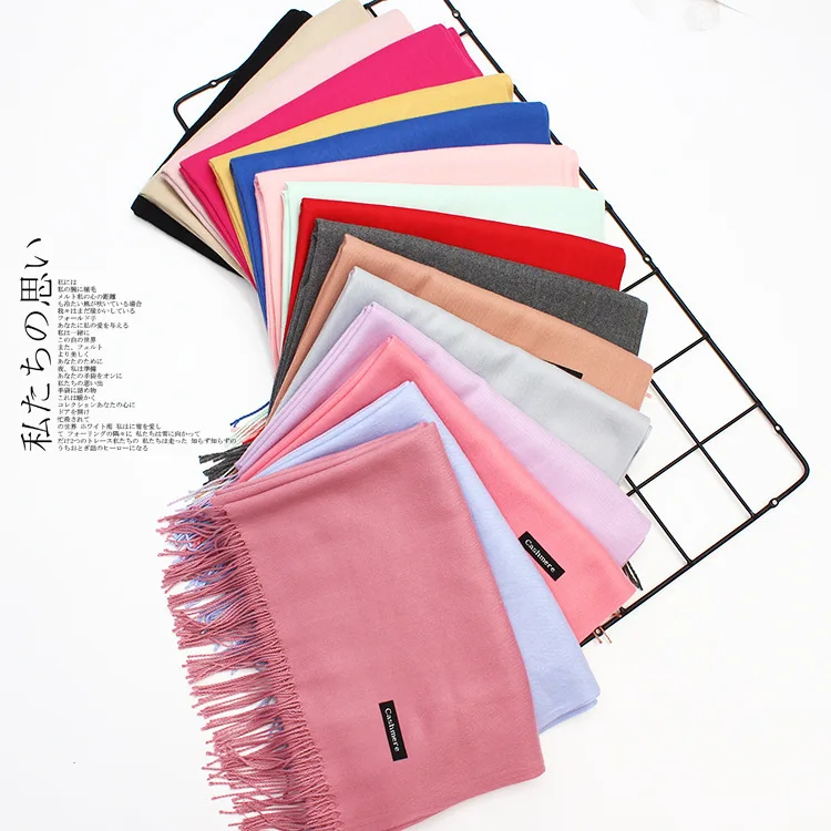 wholesale cheap 70*180cm square large size women long Winter Faux Cashmere Scarf multi Colors solid Pashmina Scarves Shawls