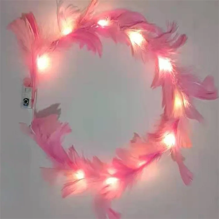Fashion new bridal wedding decorations Led flashing crown angle girls hair accessories led feather flower headband