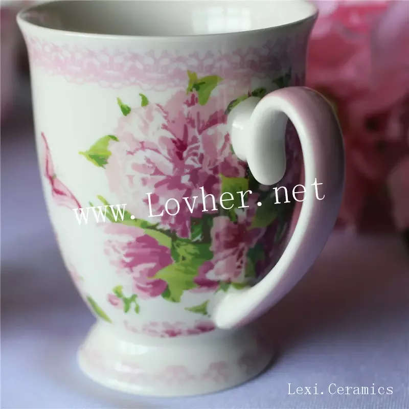 350ml Porcelain Footed Mug Assorted with Gold Trim Floral Mugs Porcelain Bone China Tea Mug