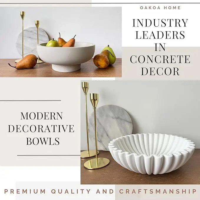 White Resin Fruit Bowls for Home Decor - Organic Modern Home Decor Concrete Bowl