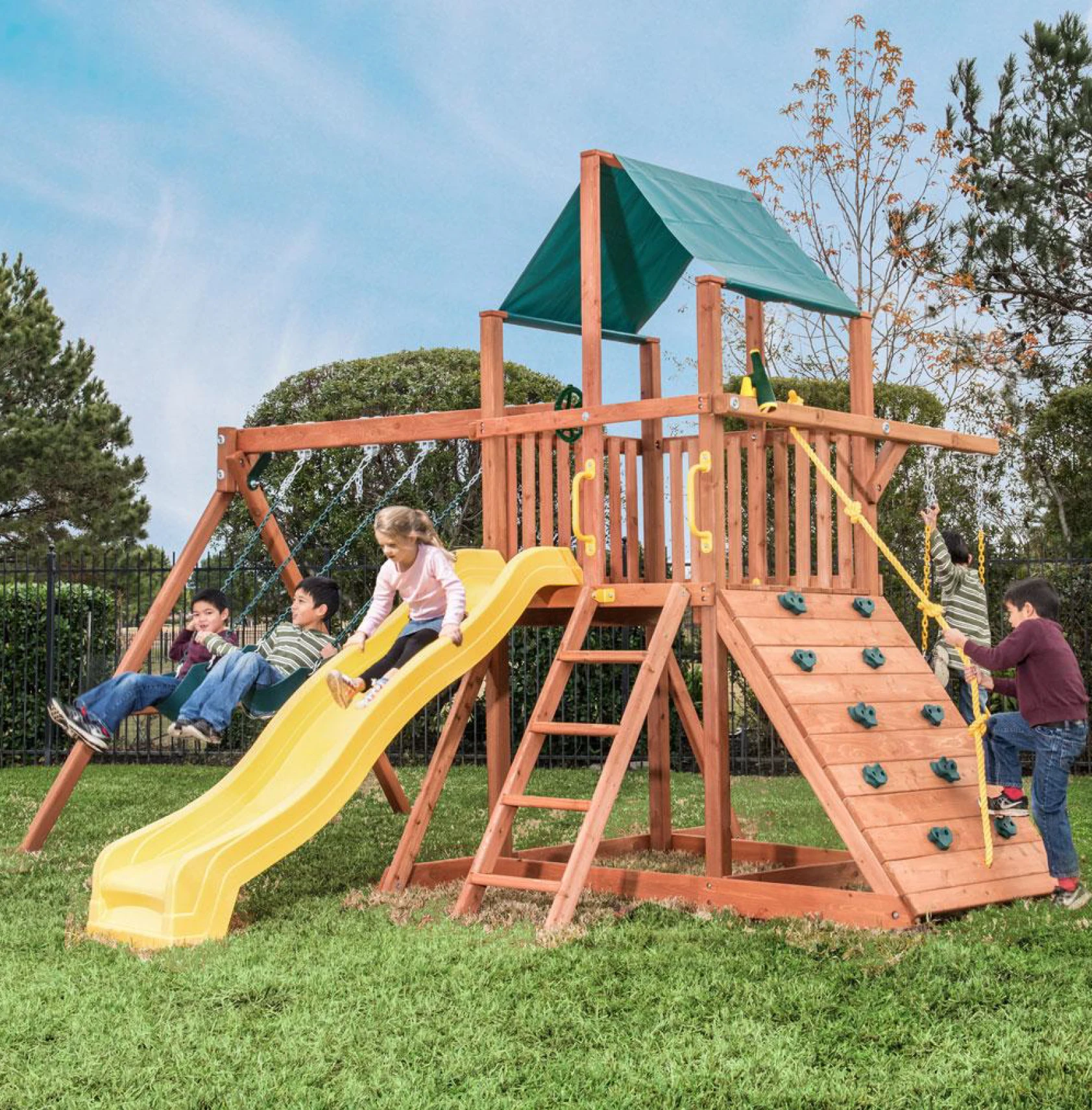 Unisex Stylish indoor luxury wooden Wooden Swing Set Made from High Quality park swing set items in wood for children