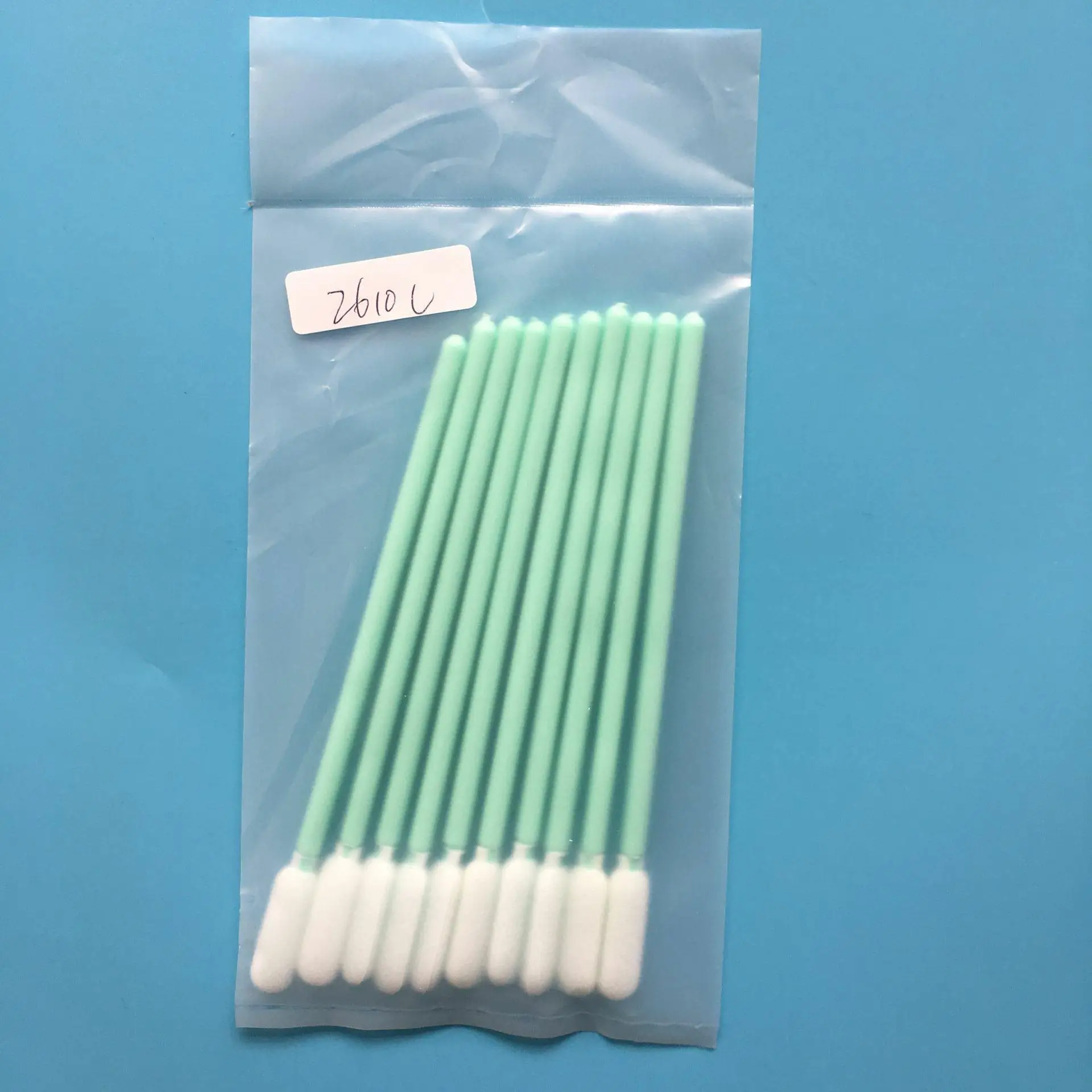 
Cleanroom laundered 100% continuous filament knitted polyester heads. virgin polypropylene handles swab selector sample swab 