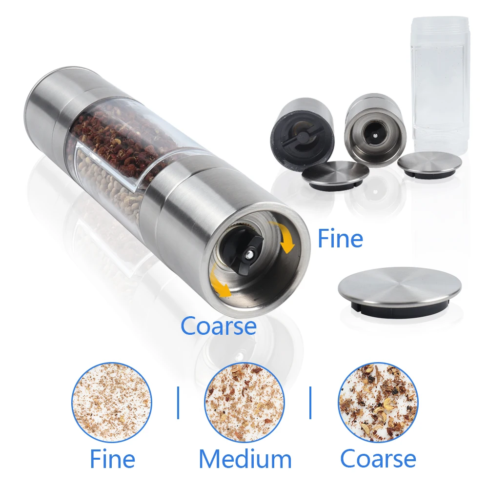 B02-0244 Hot Sell 2 in 1 Stainless Steel Salt and Pepper Mill Set Manual Salt and Pepper Grinder Set Spice Mill for Kitchen