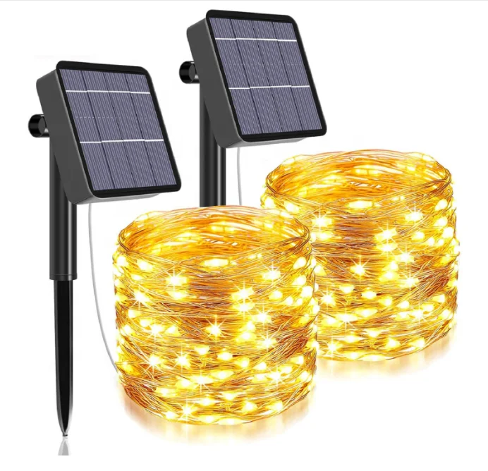 Amazon Hot Custom Holiday Hanging Waterproof Outdoor Solar Micro 50L LED Copper Wire Fairy Lamp LED String Lights with 8 Modes