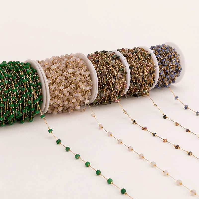 Wholesale Stainless Steel 18K Gold Plated Chain Necklace Natural Gravel Lucky Stone Chains for DIY Necklace Jewelry Making