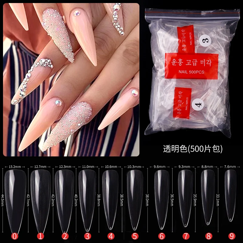 500pcs Nail Tips ABS Transparent Natural Color Sharp Half Cover Long Pointed False Nails Woman Fingernails manicure Tips