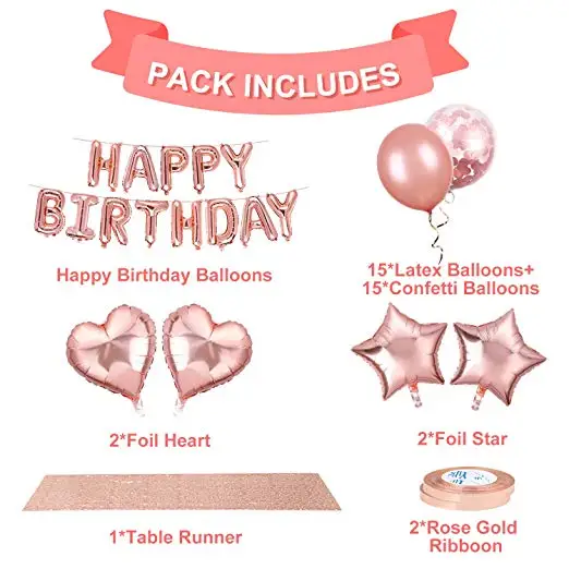 50 Pcs Happy Birthday Balloons Set Rose Gold for  happy birthday   Wedding and  Birthday Party