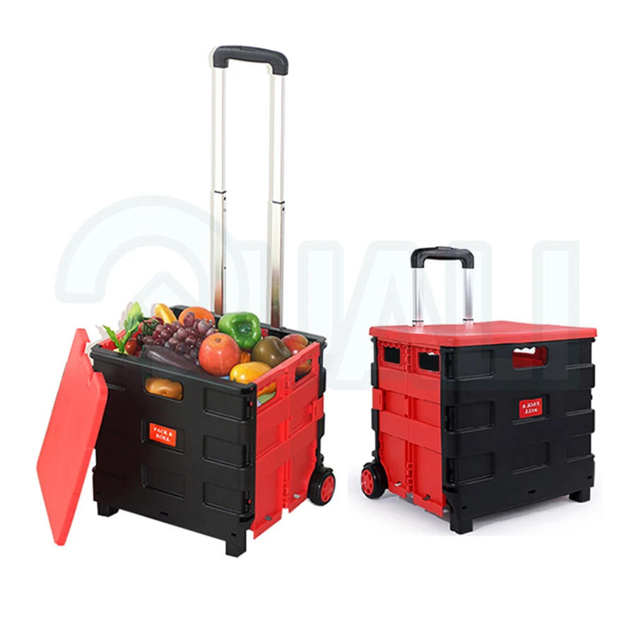 Mint Green Trolley With 4 Universal Wheels Plastic Folding Trolley With 75L Capacity Portable Grocery Cart