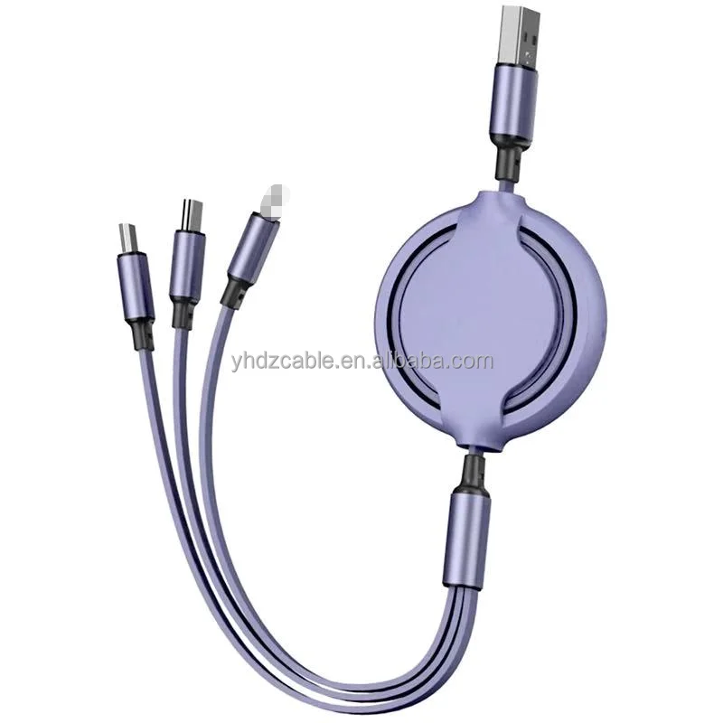 One drag three telescopic data cable three in one charging cable 3A Liquid Silicone  for Huawei type-c for iphone USB cable