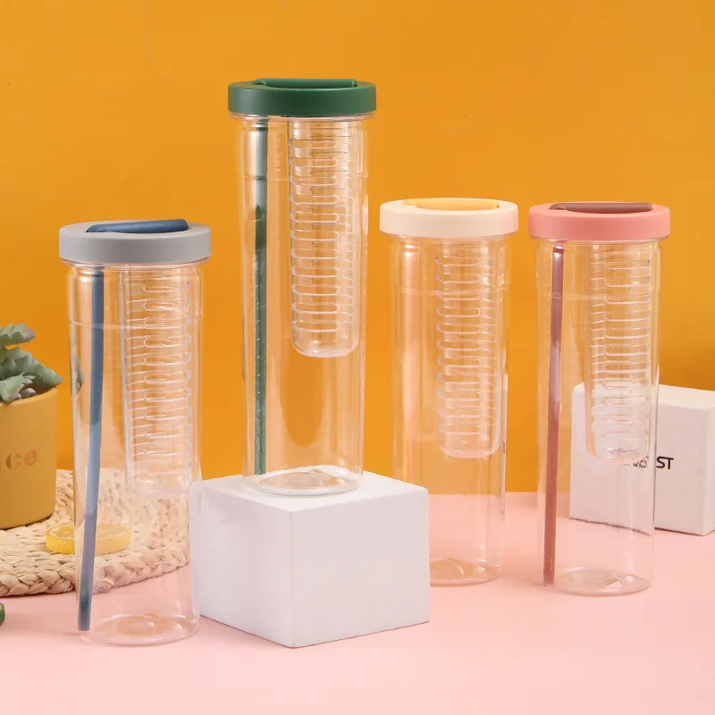Factory Outlet 700 Ml Plastic Fruit Infuser Juice Water Bottle Bpa Free With Filter And Straw