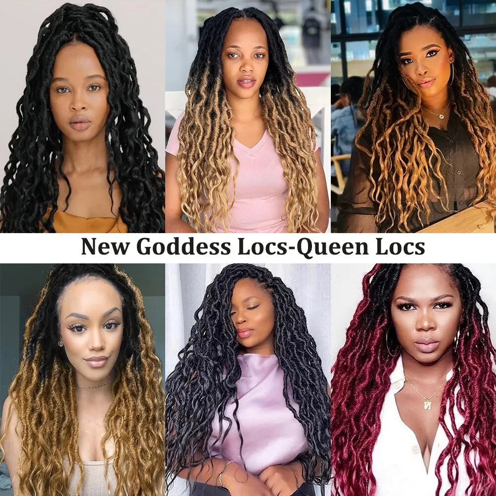Synthetic Ombre Braids Afro Soft Dreadlocks Pre Looped Gypsy Goddess Faux Locs Crochet Hair With Curly Ends Wavy Queen Locs