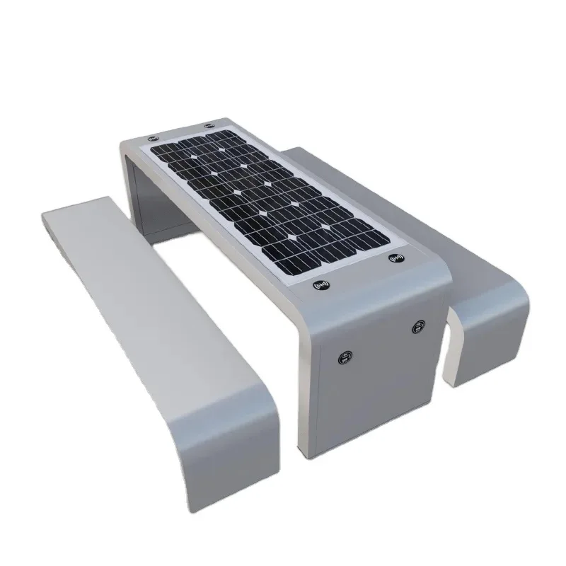 Outdoor table and bench professional custom phone solar charging station bench solar powered outdoor metal smart bench table set