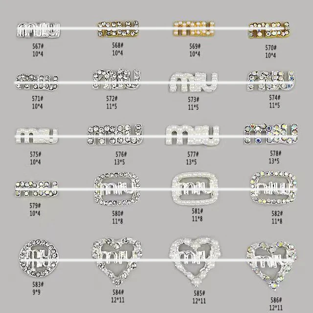2024 luxury brand LOGO nail charms gold silver full zircon metal pearl nail parts 3D style LOGO nail art