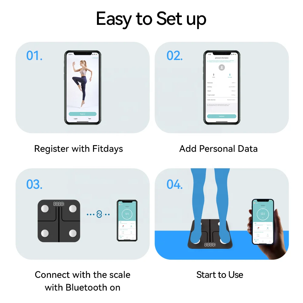 Smart Digital Body Weight and Fat Scale OEM Customizable Floor BMI Scale for Measuring Display Body Fat Calculation