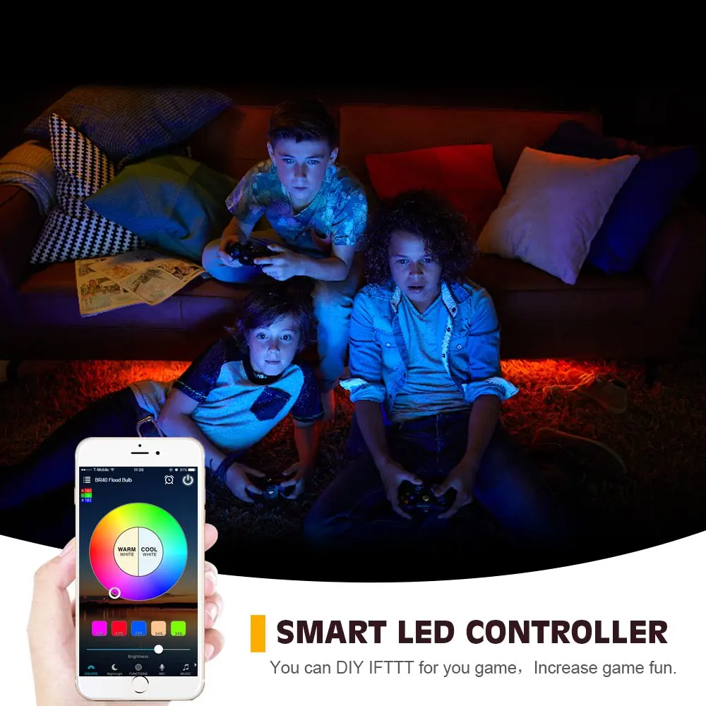 Magic light WiFi RGB 10v LED Controller for Light Strips, Android iOS Free App, Comes with 24 Keys Remote