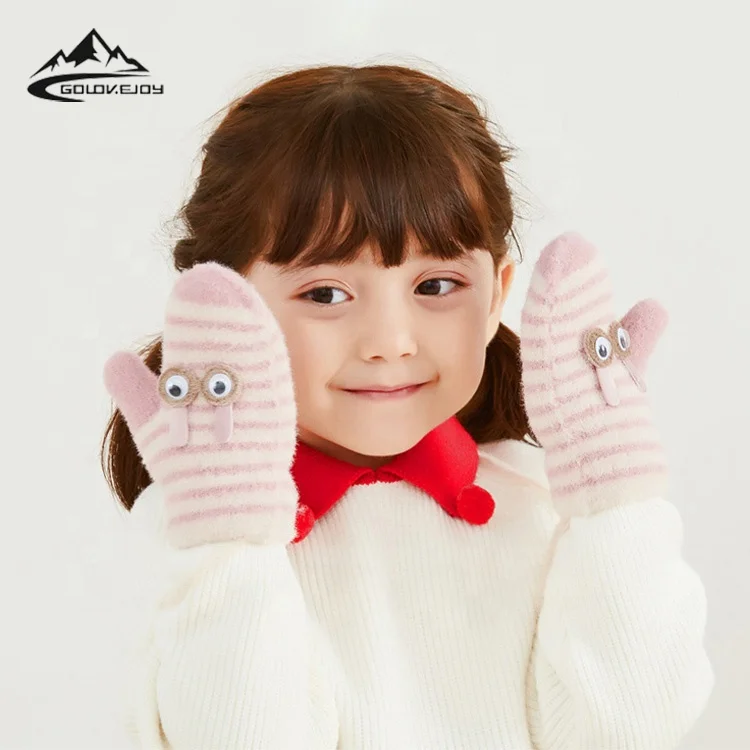GOLOVEJOY DR48 оптовая продажа красочная теплая мягкая пряжа вязаные зимние детские варежки милые однотонные акриловые перчатки и варежки