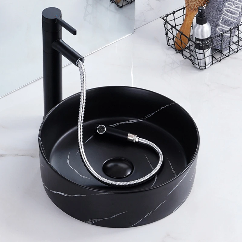 HEGII 2022 new bathroom lavatory sanitary ware counter top ceramic art basin matt color black marble wash basin for hotel