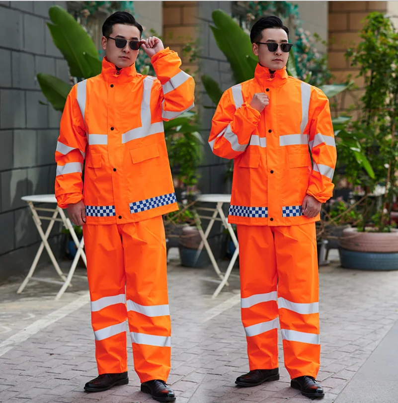 Wholesale adult thickened reflective raincoat outdoor traffic sanitation split suit raincoat high-speed urban management