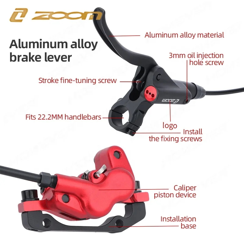 Zoom Aluminum Alloy Bicycle Hydraulic Disc Brake Bilateral Hydraulic Brake Bike Disc Oil Brake 160MM Disc