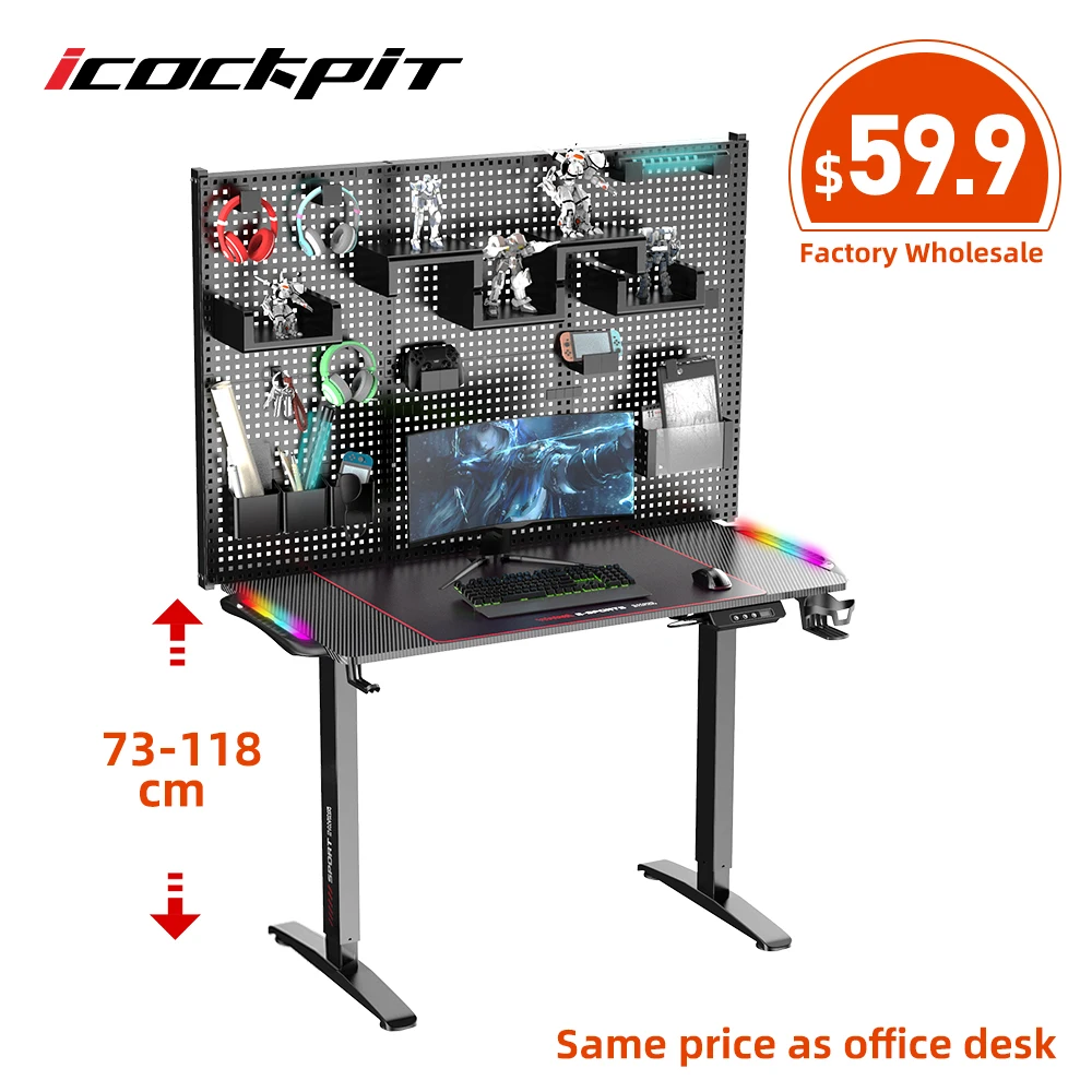 Pegboard Modern Computer Gaming Desk Multi functional Table Adjustable Desk Electric Lifting Gaming Desk