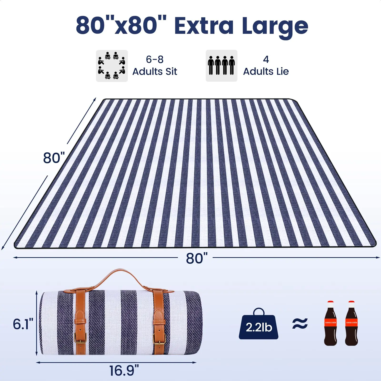 High Quality Product 80x 80 Extra Large Waterproof Foldable Beach Blanket 3 Layer Outdoor Blanket for 6 to 8 Adults