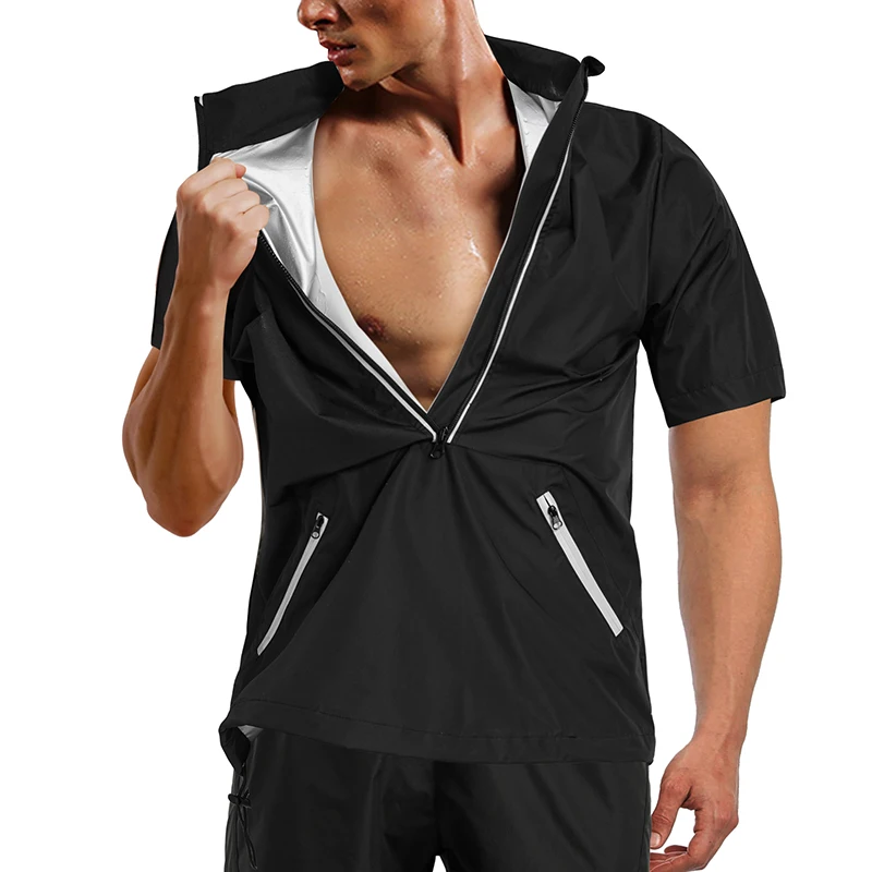 Men Hot Sweat Body Shaper Jacket Zipper Workout Fat Burning Weight Loss Sauna Suits