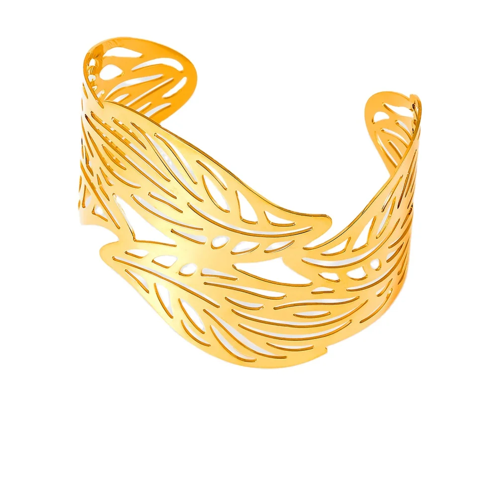 Korean geometric opening design ornament forest multi-layer hollow leaf splicing gold plating stainless steel bracelet