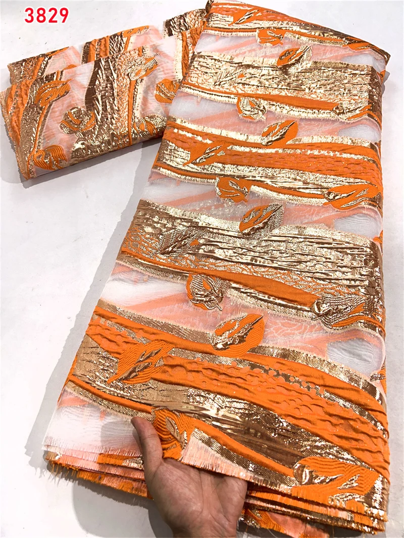 3829 African Brocade Lace Fabric Organza Jacquard Fabric Ethnic Emboss Textile Fabric for Sewing Party Women Dress 5yards