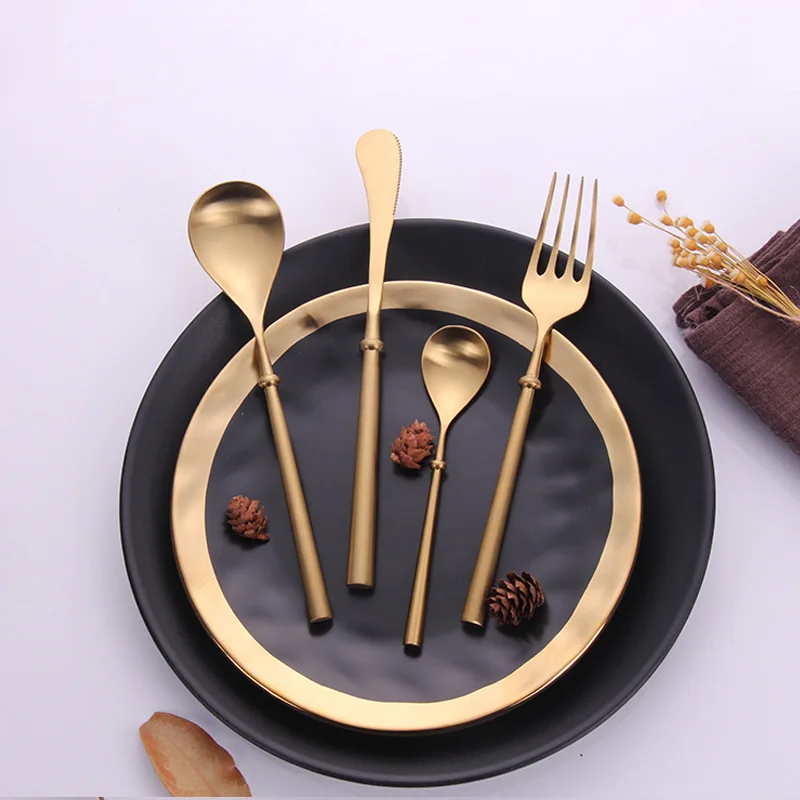 China supplier gold plated hotel western stainless steel cutlery with fork and spoon