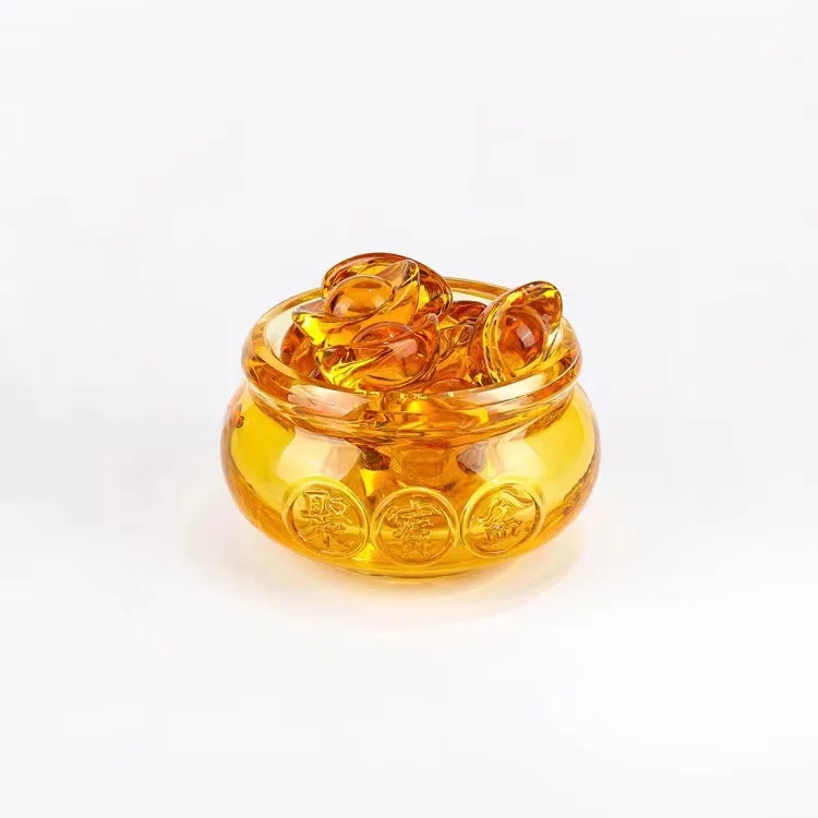 Wholesale 10cm Crystal Glass ingot Seeking wealth Business and friends fengshui gifts Crystal Citrine Treasure Bowl