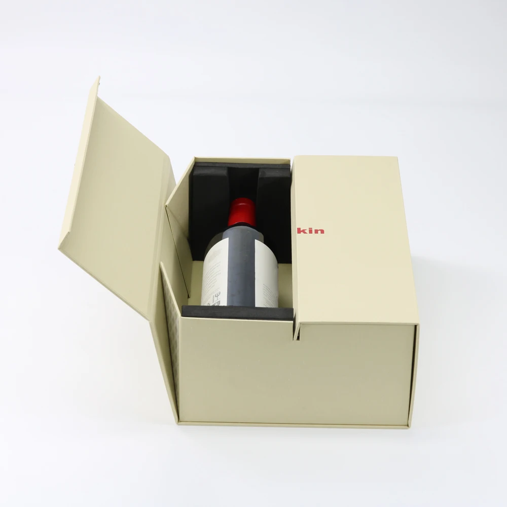 Customized Collapsible Magnetic Rigid Gift Paper Box For Two Wine Or Whisky Bottles Packaging