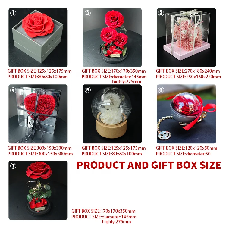 Valentines day anniversary necklace gift box preserved rose packing dry flower Artificial Flowers for wife girlfriend