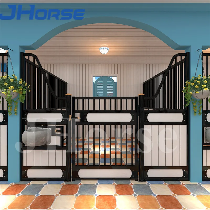 European luxury horse stables with swing doors for horse racing resting with paddock fence manufacturer