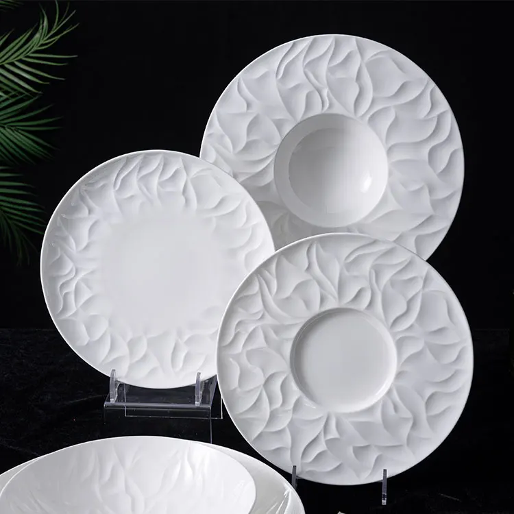 PITO Horeca 5 star hotel supply wholesale dinnerware luxury bone china white shallow plate round ceramic plate dinner