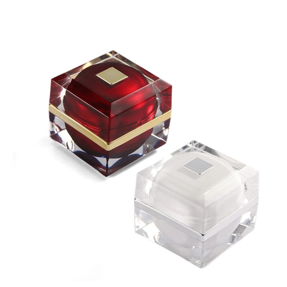 New design 10g High Quality  red Square Packaging Cream Container Acrylic Cosmetic plastic empty face  Cream Jar