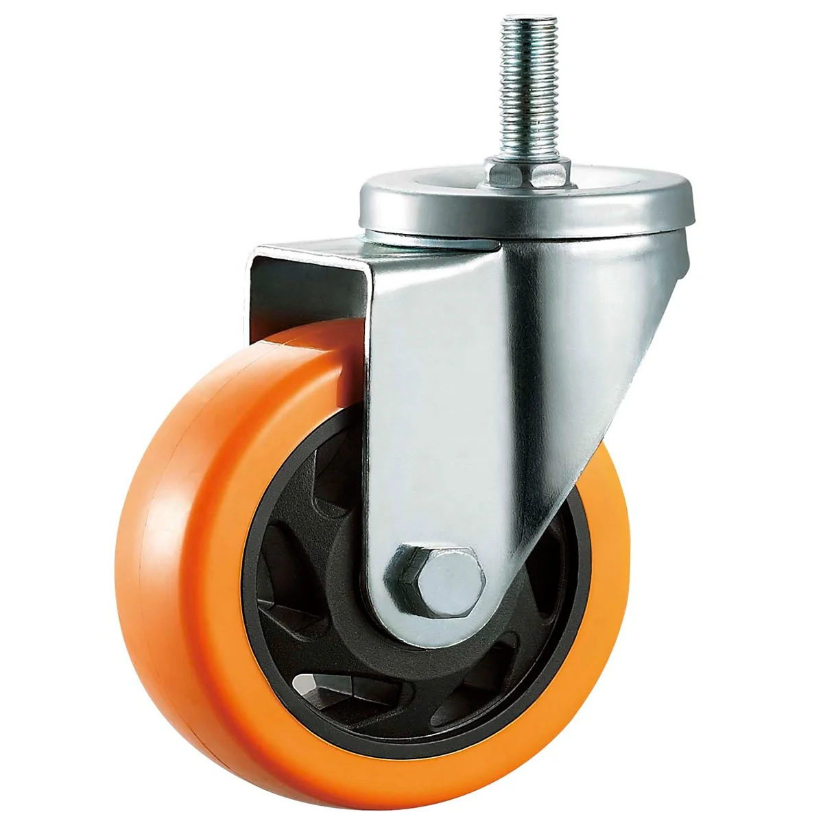 Furniture Castor Wheel 3 inch 75mm bole hole swivel Orange PU Plastic table cabinet Wheel double ball Bearing