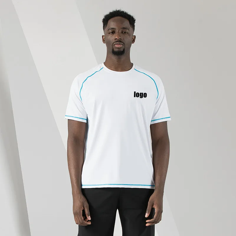 Custom Logo Solid Gym Wear Training Athletic Work Compressed Men Running T Shirt with Contrast Trim
