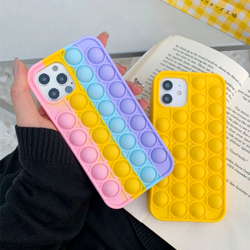 Fidget Sensory Toy Pop It Protective Cover  Phone Case Cartoon Silicone Phones Cases Pop Its For iphone 11/12 Series Huawei