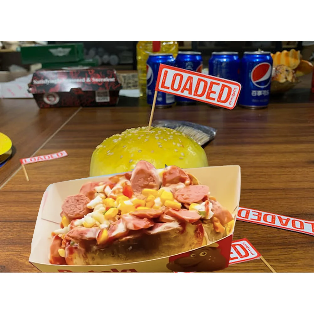 Disposable Fast Food Packaging Greaseproof Toothpick Flag Custom Print Fried Chicken Burger Paper Box