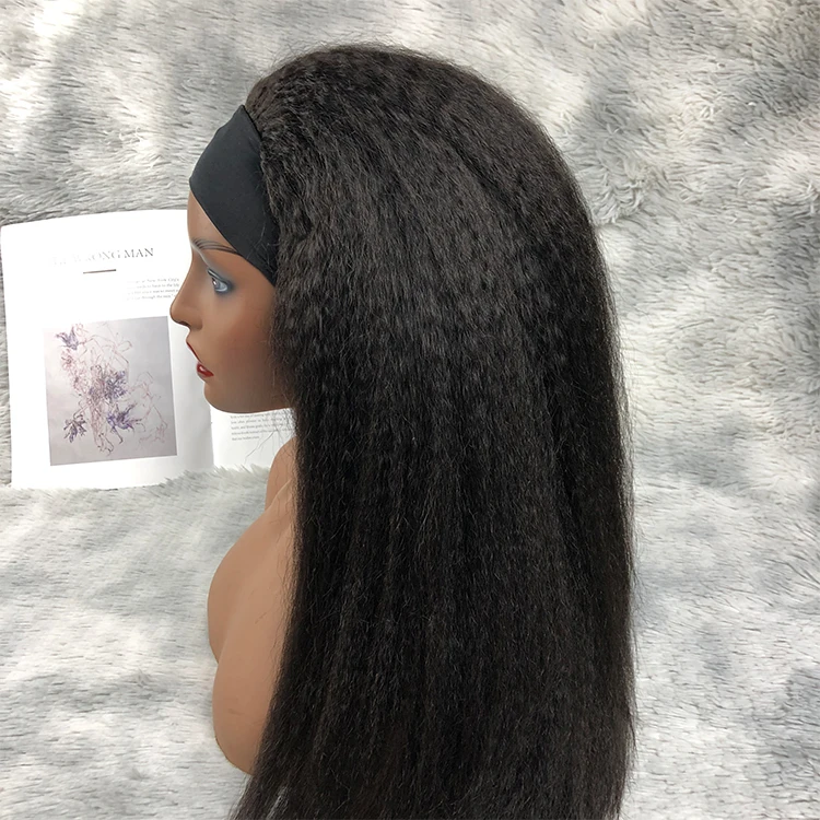Indian Raw Unprocessed Human Hair Afro Yaki+Kinky Straight Headband Wigs For Black Women