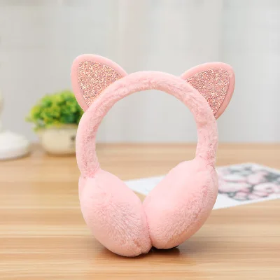 D1790 новые модные зимние женские меховые наушники для девочек с кошачьими ушами блестящие блестками
