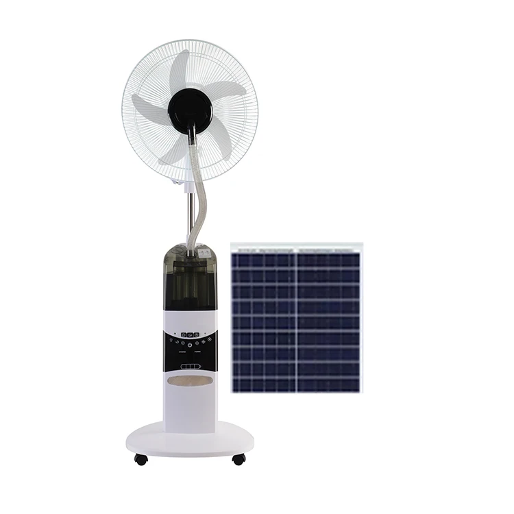 Air conditioning remote ffloor standing power fan controls outdoor water mist spray standing rechargeable solar cooling fan