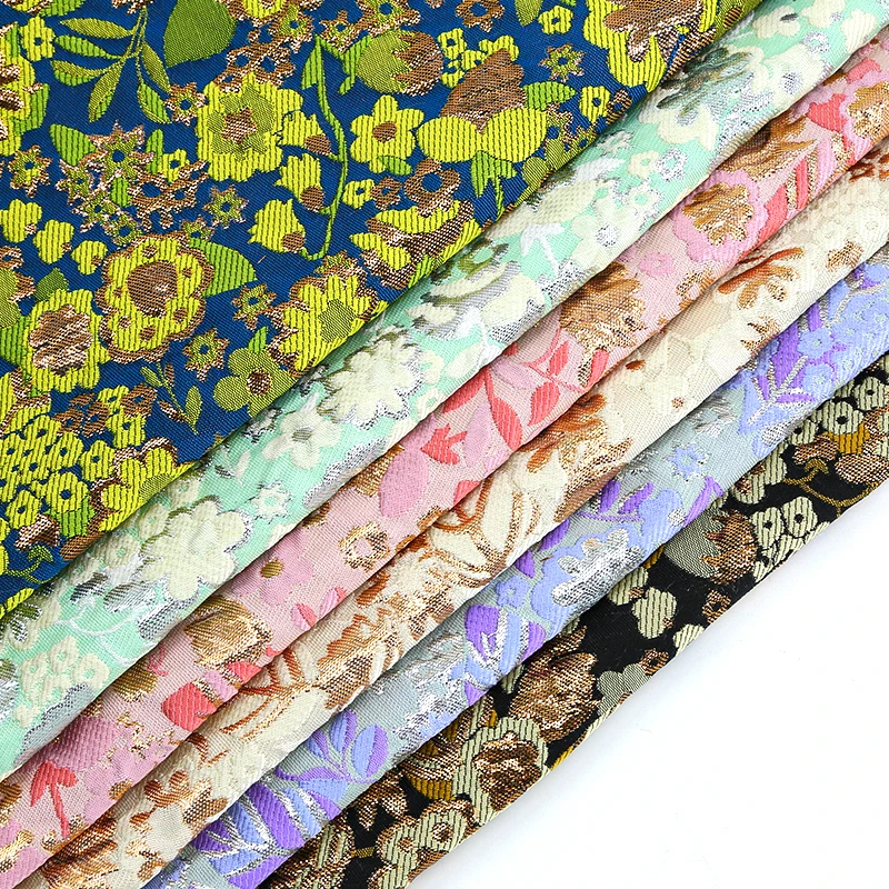 Wholesale small MOQ design women dress brocade fabric wedding polyester metallic fabric organza jacquard fabric