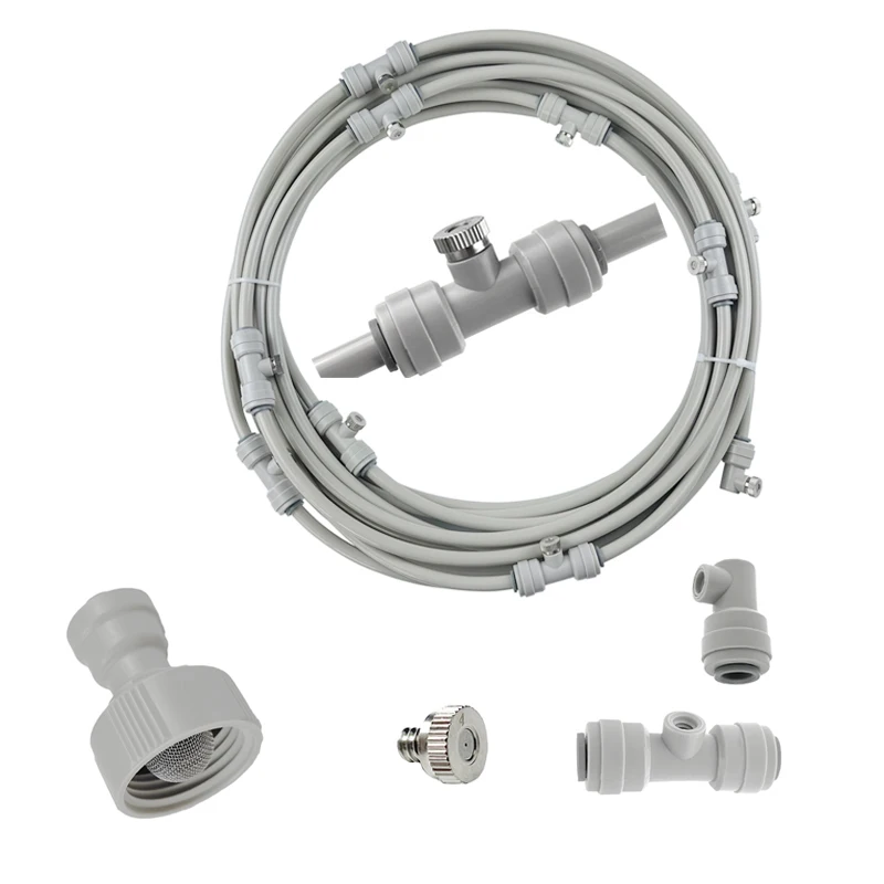 Grey Misting Cooling System Brass Nozzle 10-24 UNC Thread Outdoor Cooling Fog Garden  Water Sprayer Kit 6/9/12/15/18M