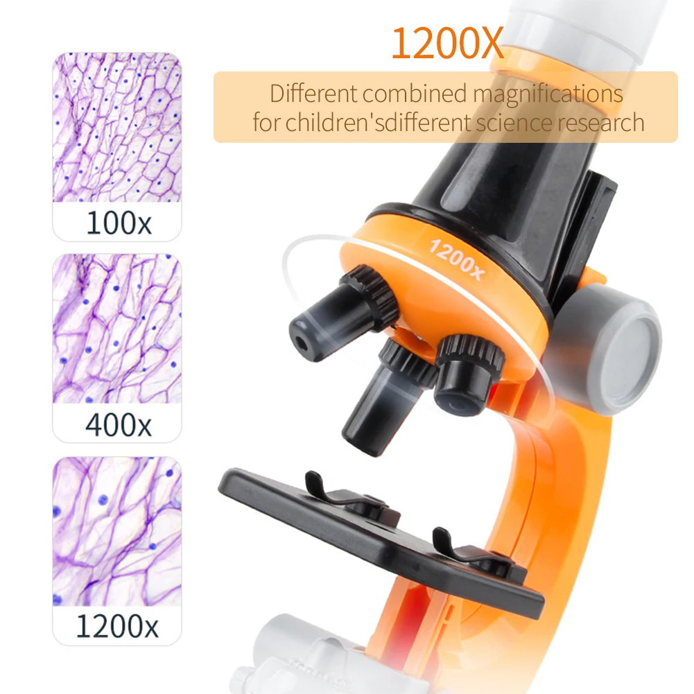 Kids Microscope Kit Beginners 100x 400x 1200x Kids High-Power Scientific Experiment Microscope With Microscope Slides Led Light