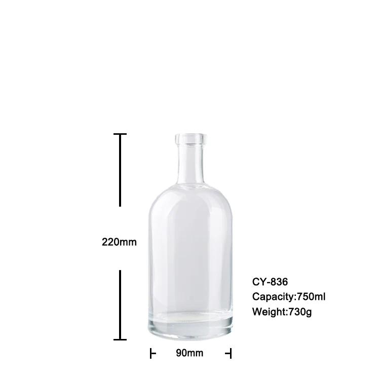 750ml Flint Round Whiskey Vodka Brandy XO Glass Liquor Bottles With Lid