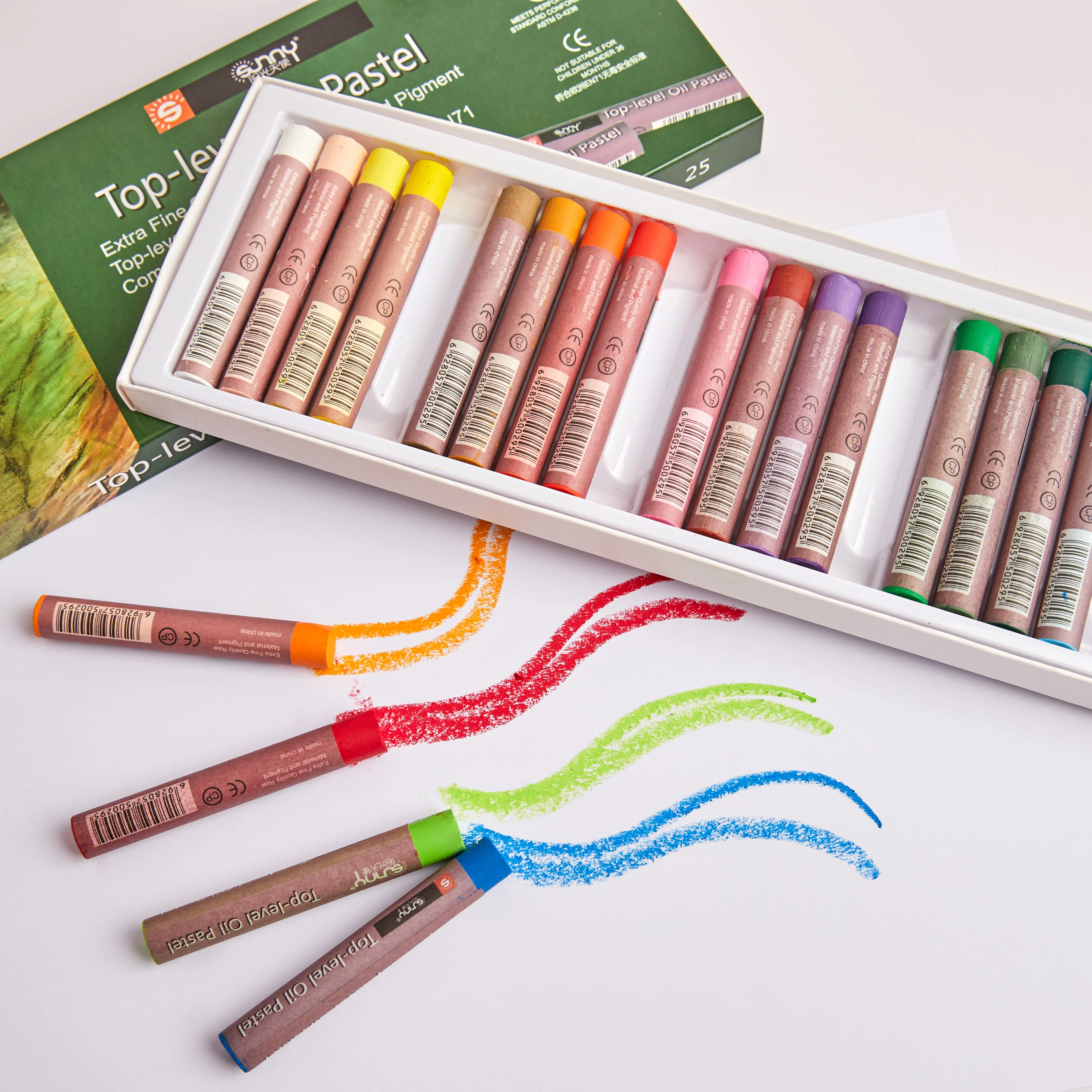 Sunny 25 colors oil pastels with high quality and non-toxic, soft wax crayons for kids
