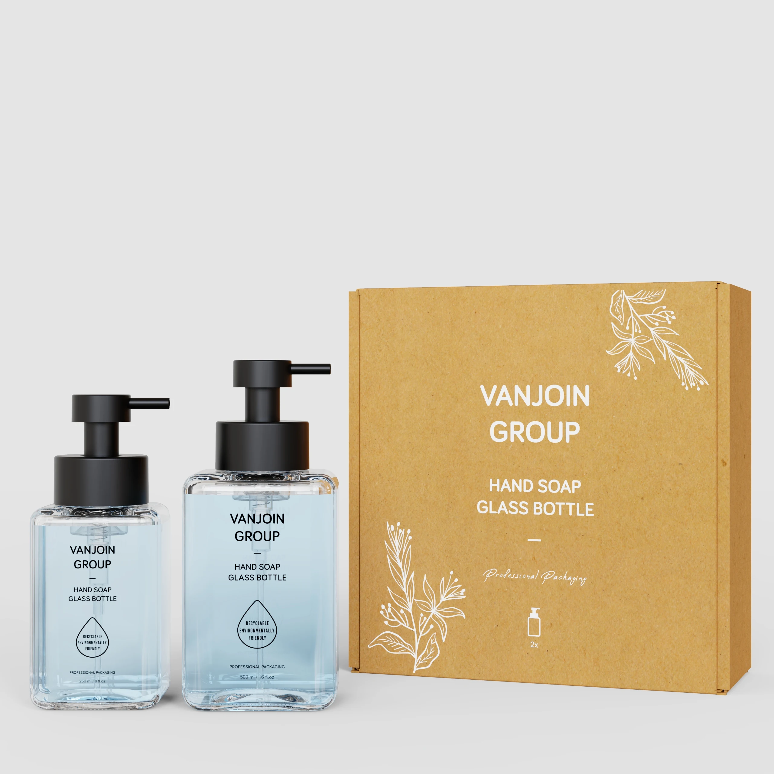 8oz 16oz clear square glass foaming pump bottles hand soap glass dispenser with custom box packing for hotel